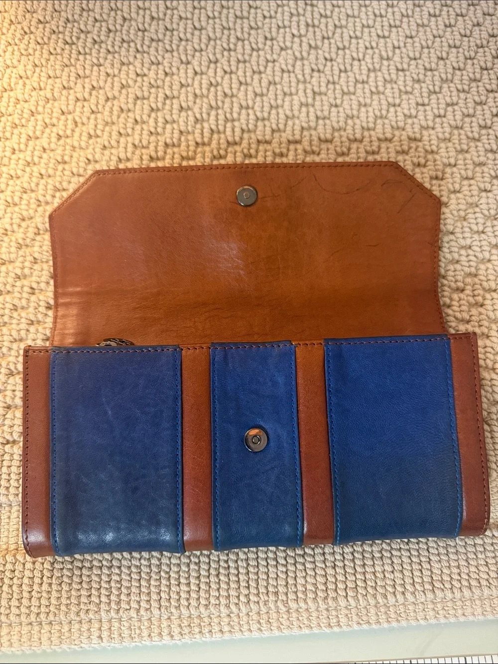 Tory Burch Navy and Brown Leather Clutch Wallet